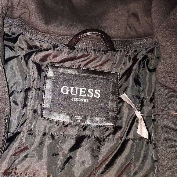 Men's Faux Leather Motorcycle Jacket With Detachable Hood Black Size Large - Picture 13 of 14